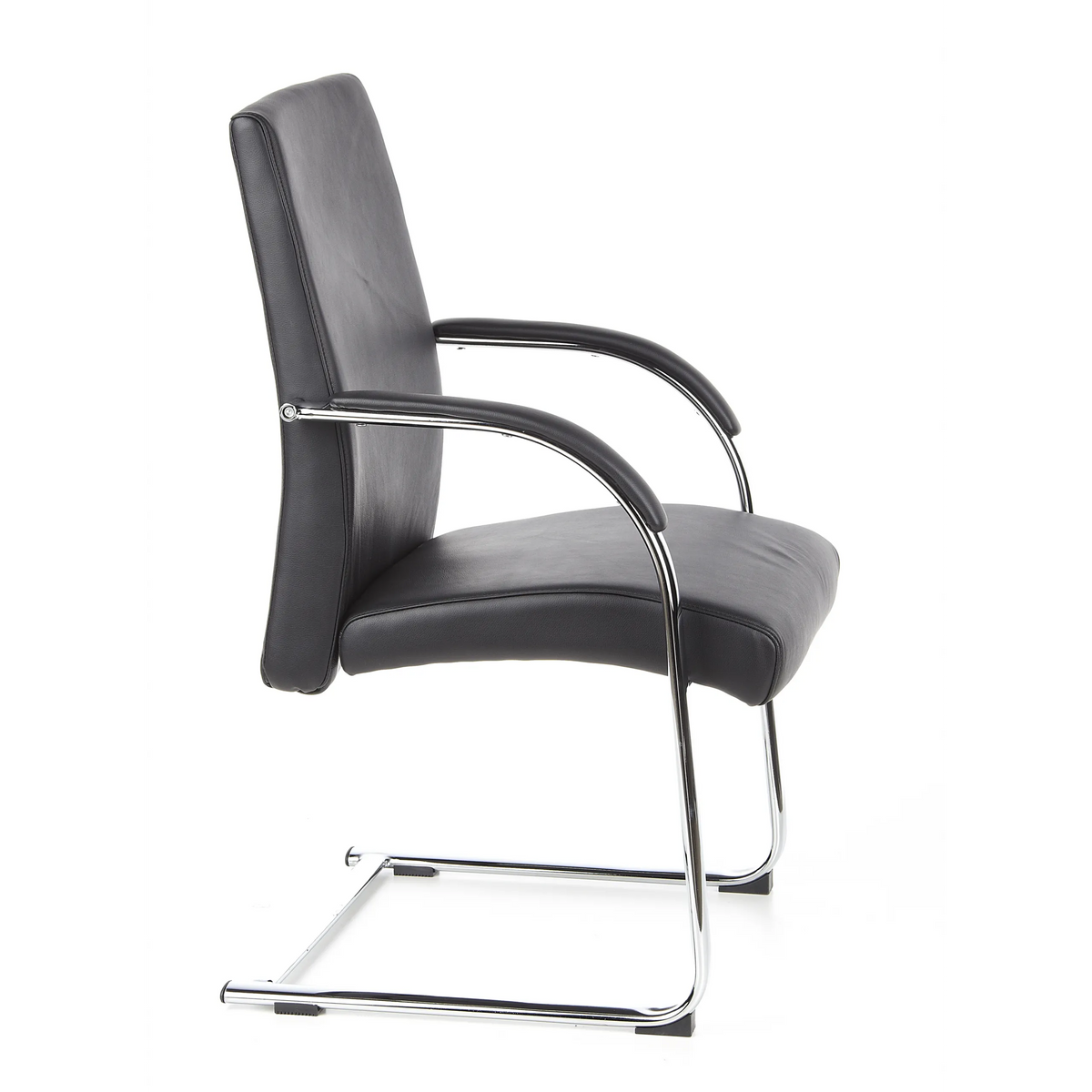 Black cantilever chair BAROLO V with armrests and chrome sled base by hjh OFFICE – 360-degree view (side profile 80°)