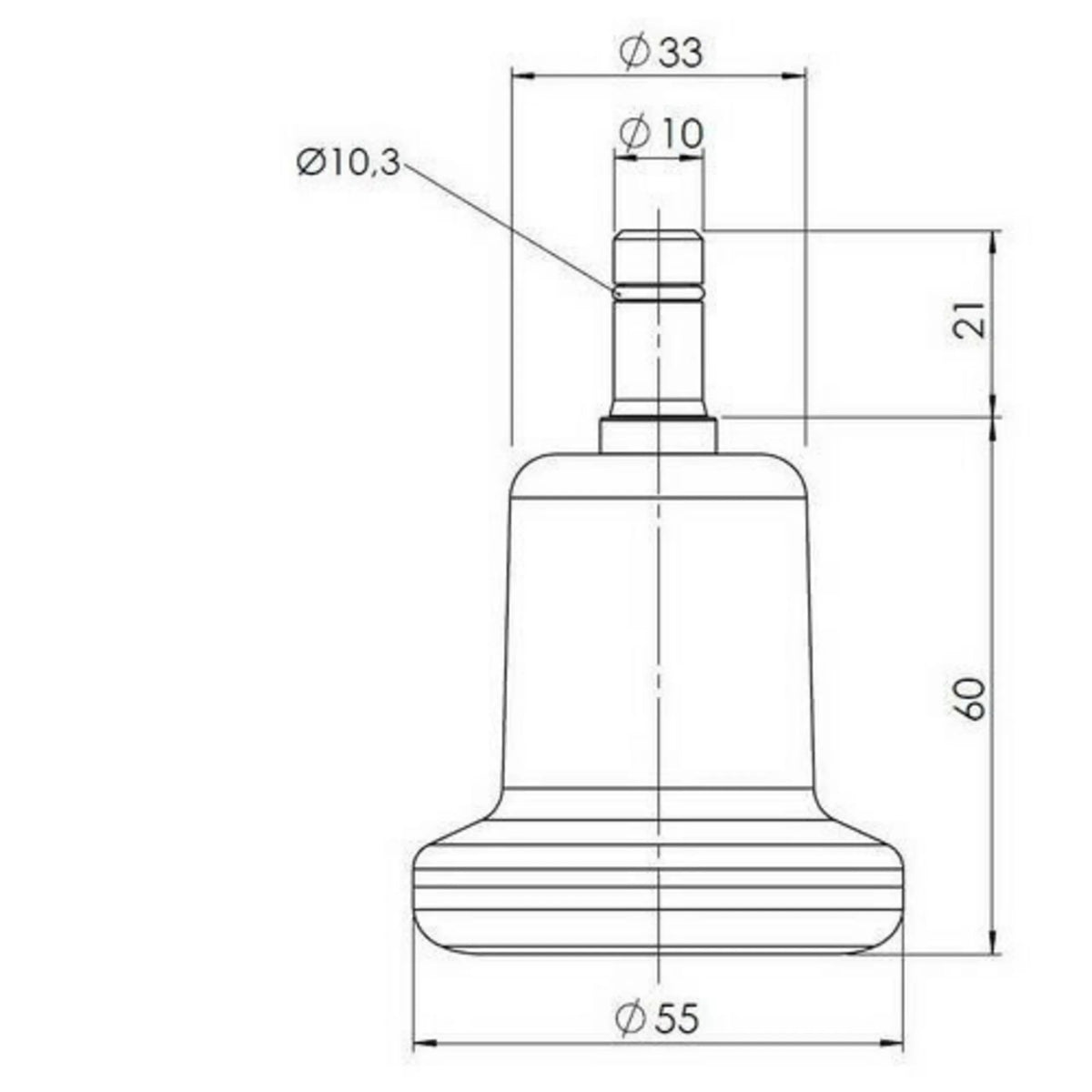 Technical drawing of the Chair glide 5 x STAND Nr. 10 with a diameter of 55 mm by hjh OFFICE