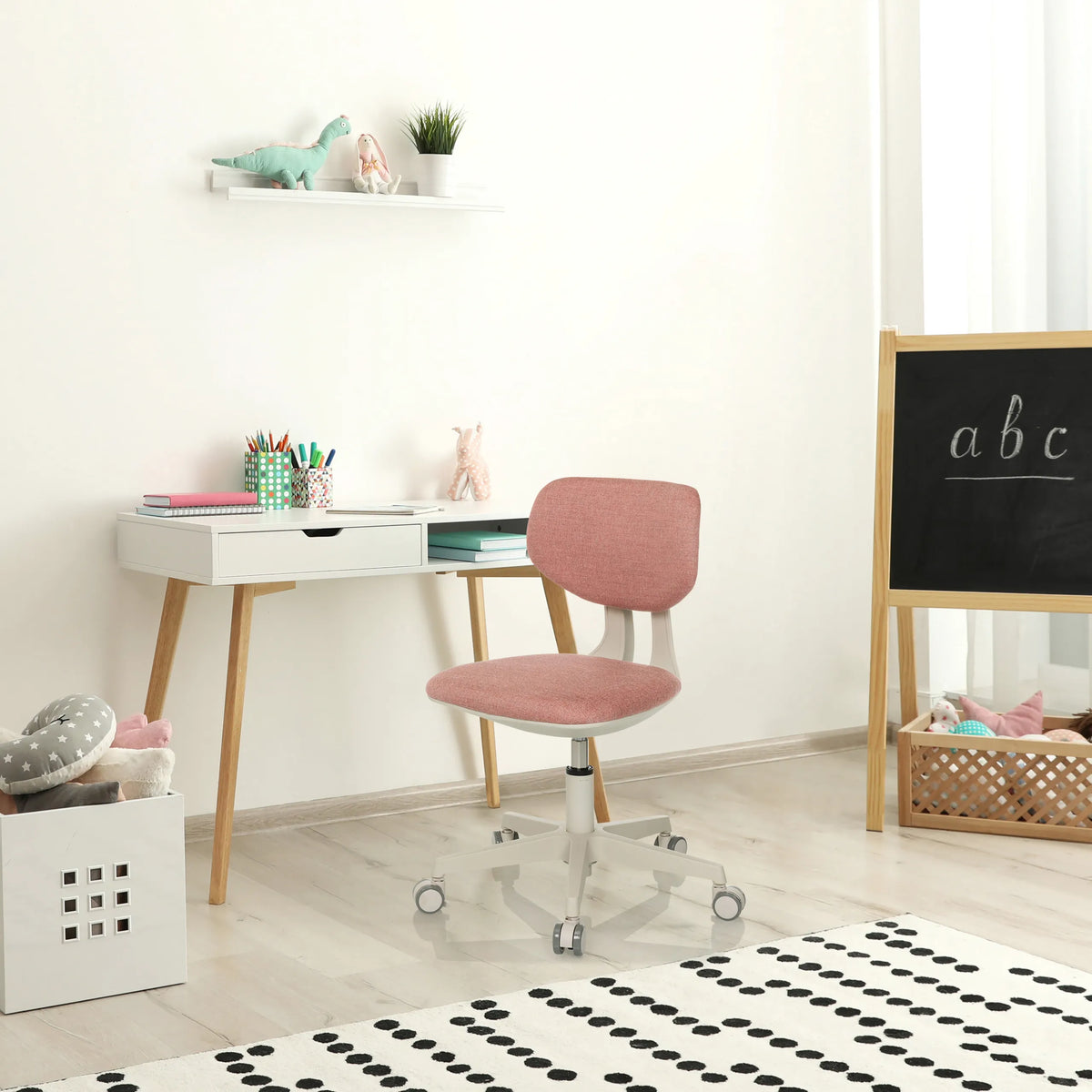 Pink Swivel Chair – Children KIDDY CLASSIC with castors and white base by hjh OFFICE