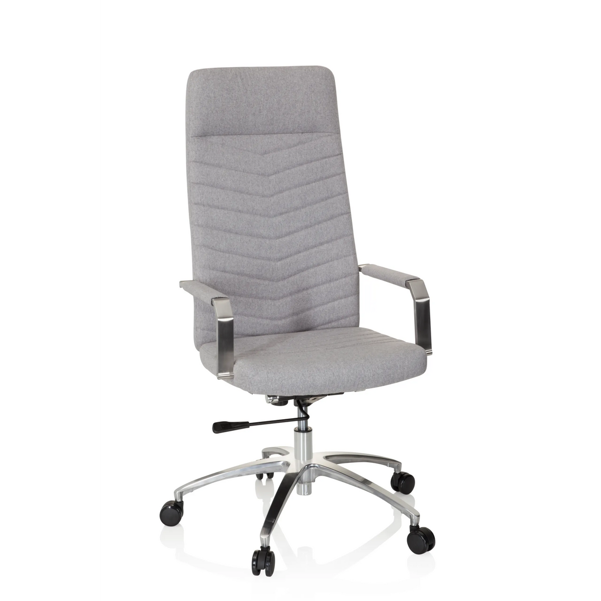 Light grey Home Office Chair SARANTO PLUS with armrests and five-caster base by hjh OFFICE – 360-degree view (front view 20°)