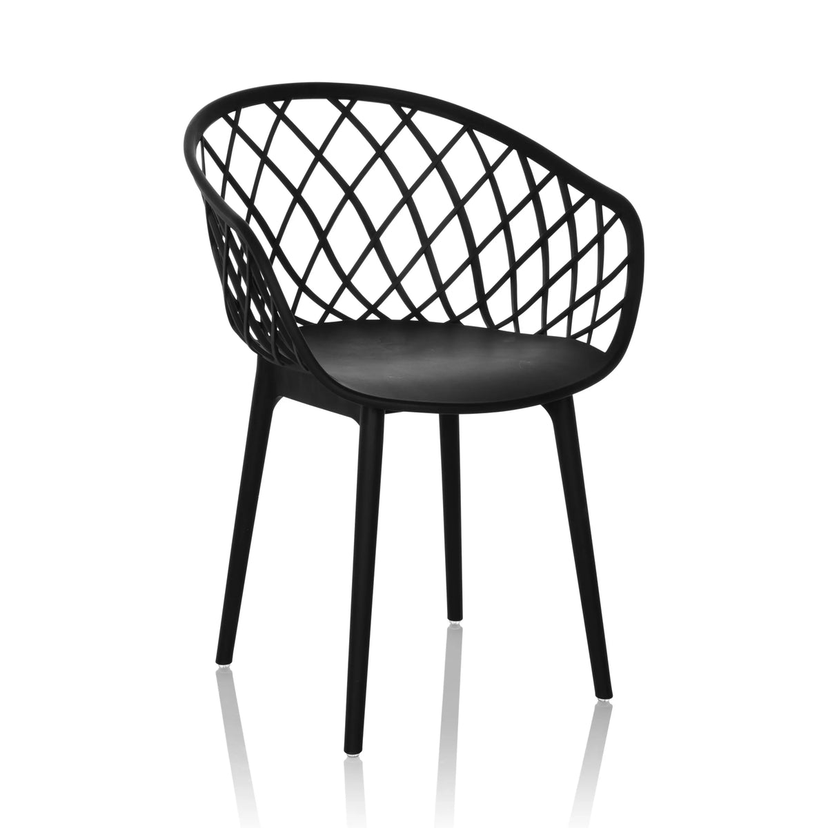 Black Shell chair BEGIO B with grid-like backrest and four legs by hjh OFFICE – 360-degree view (front three-quarter view 30°)