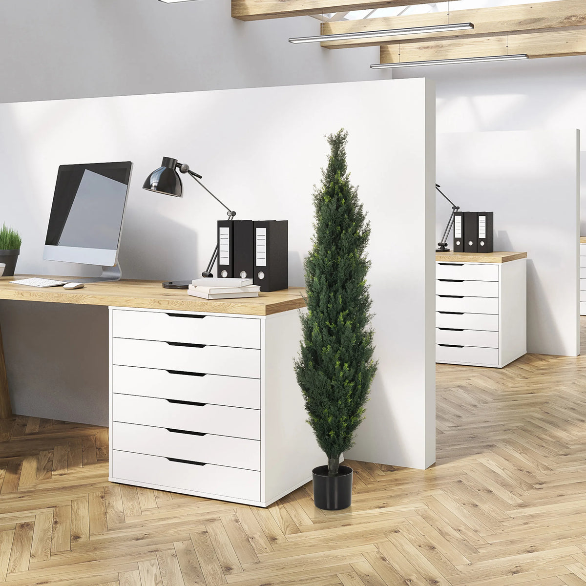 Green Artificial plant CEDRUS in a black pot in the office by hjh OFFICE