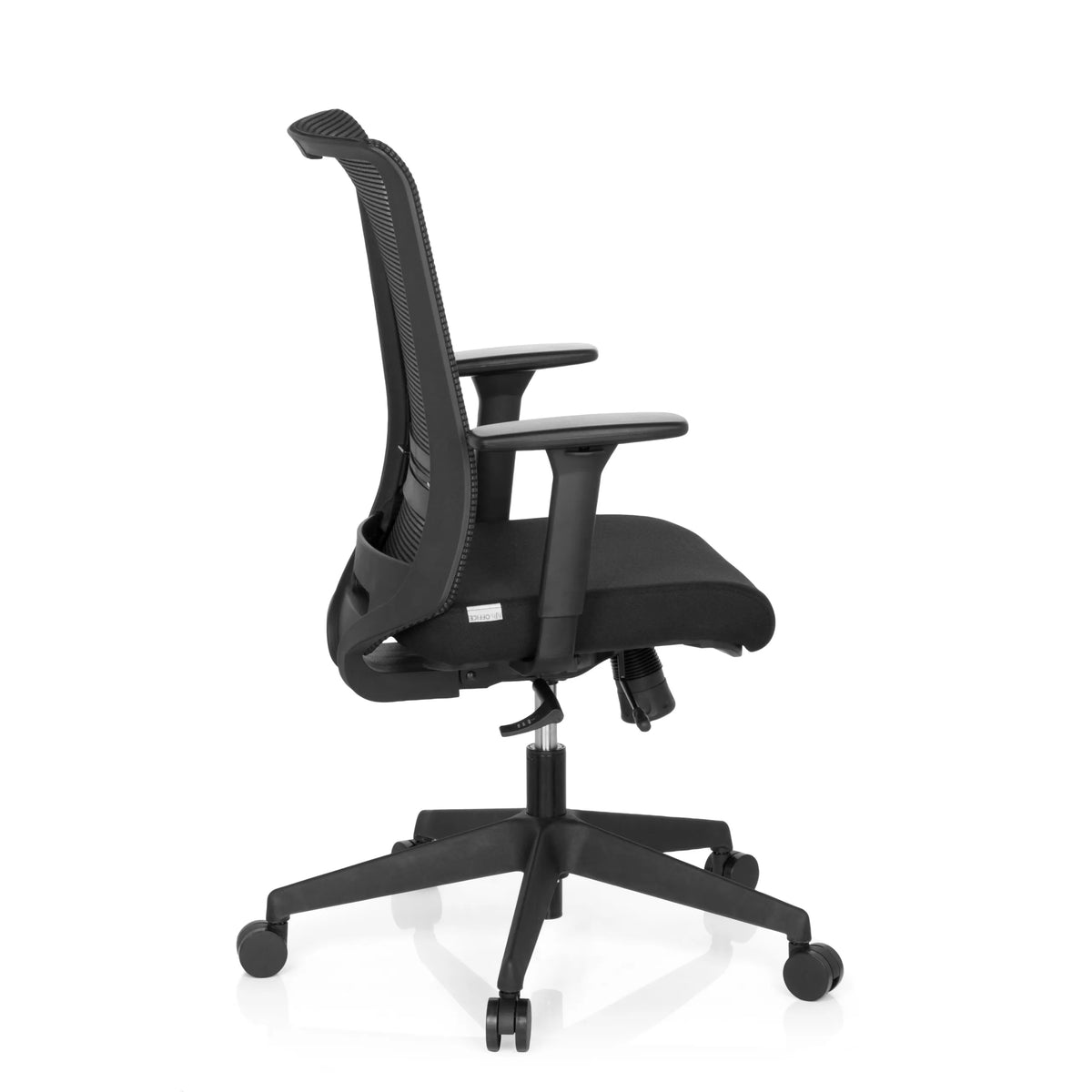 Black Professional Office Chair CONISTON with mesh back and five-caster base by hjh OFFICE – 360-degree view (side profile 100°)