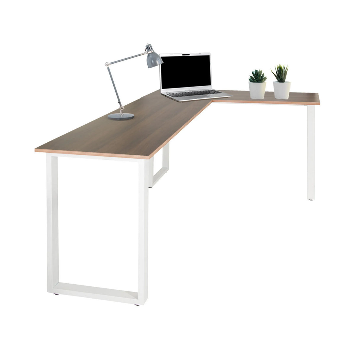 Corner desk WORKSPACE BASIC I in walnut look with white base by hjh OFFICE