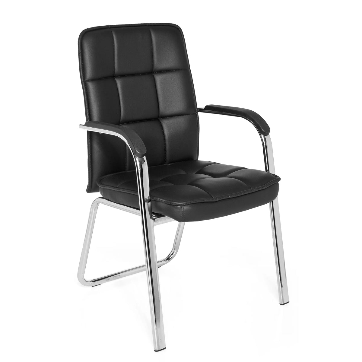 Black guest chair BORNE with quilted upholstery and sled base by hjh OFFICE – 360-degree view (front three-quarter view 40°)