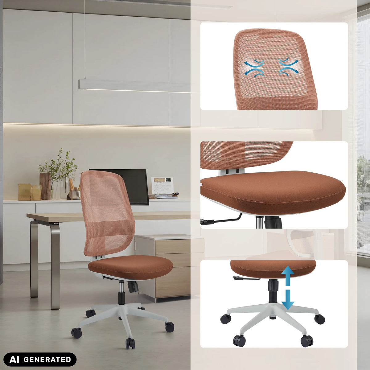 Professional Office Chair Minoro W in white-brown with details of backrest and seat height by hjh OFFICE (AI-generated image)