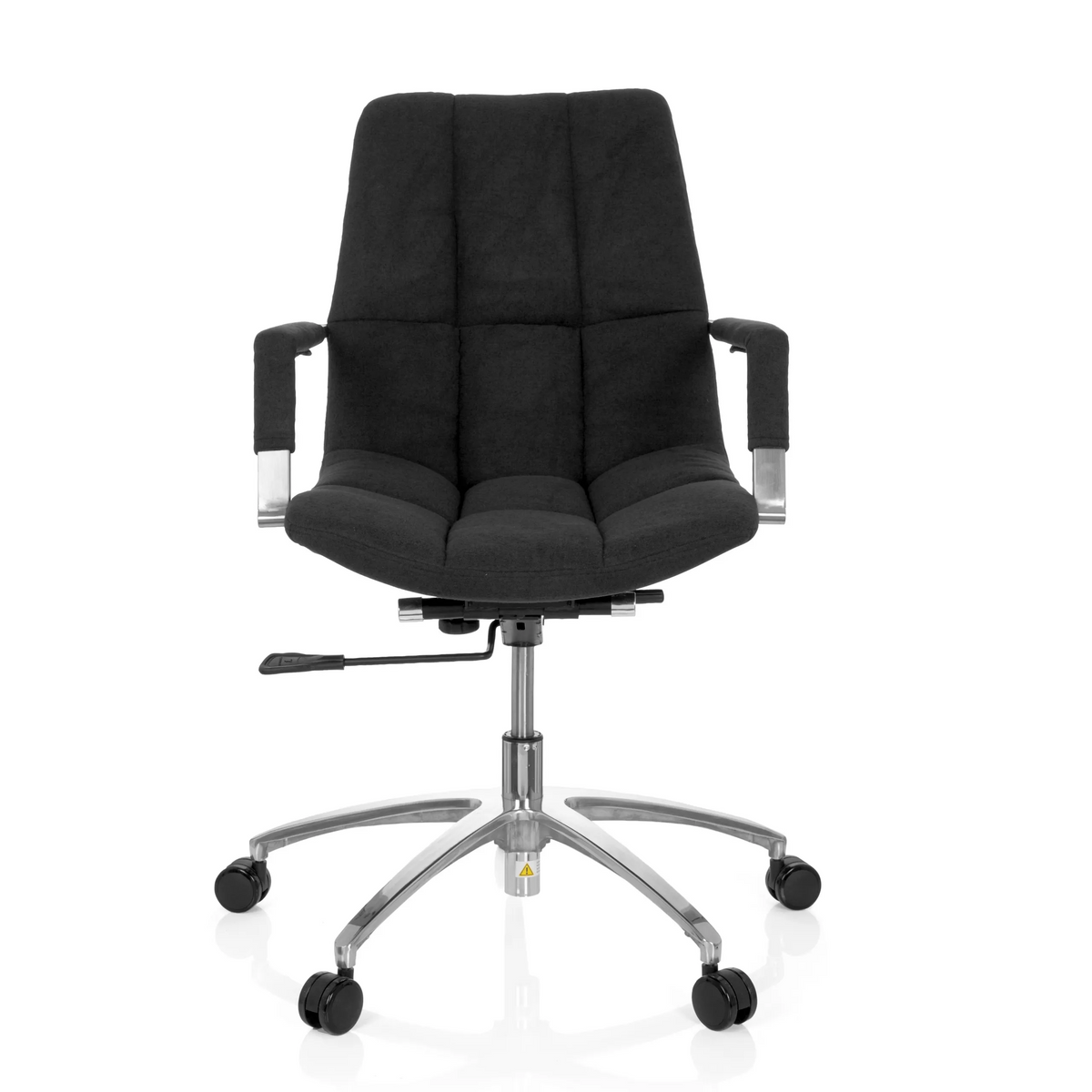 Black Home Office Chair SARANTO with fabric upholstery and five-caster base by hjh OFFICE – 360-degree view (front view 0°)