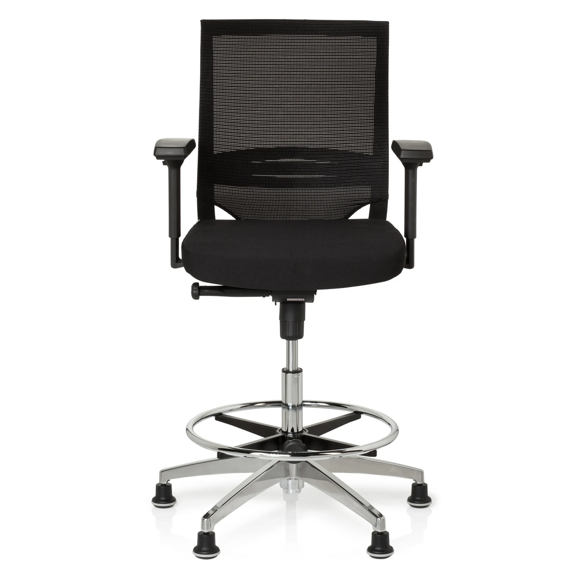 Black Counter chair TOP WORK 77 with mesh back, foot ring and five glides by hjh OFFICE – 360-degree view (front view 0°)