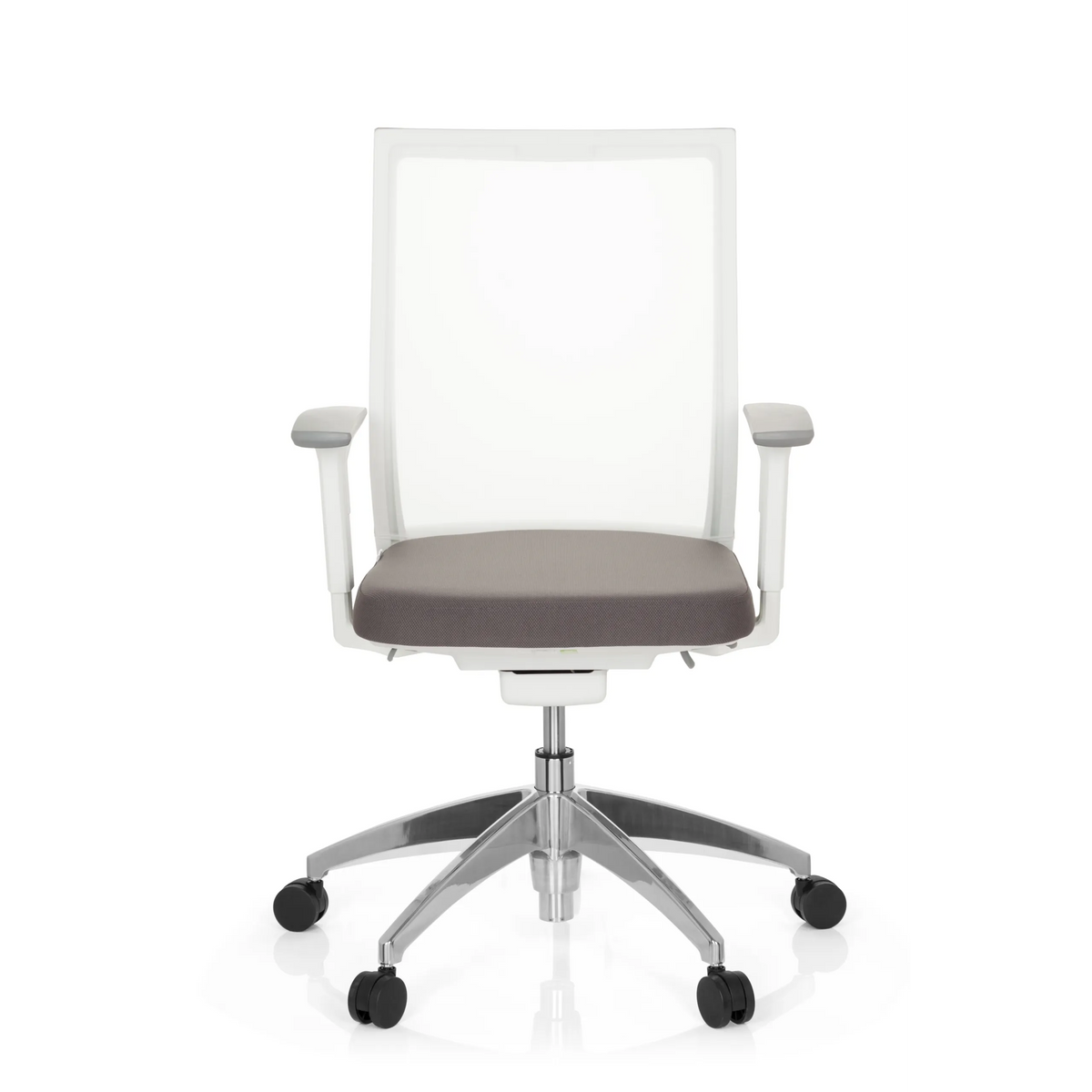 Grey-white Professional Office Chair ASPEN WHITE with mesh back and five-caster base by hjh OFFICE – 360-degree view (front view 0°)