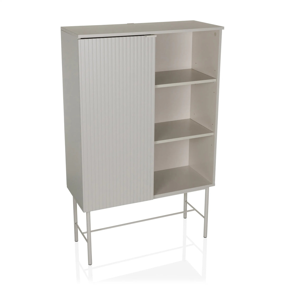 Grey Shelf SIO with a ribbed door compartment, two open shelves and frame by hjh LIVING – 360-degree view (front view 15°)