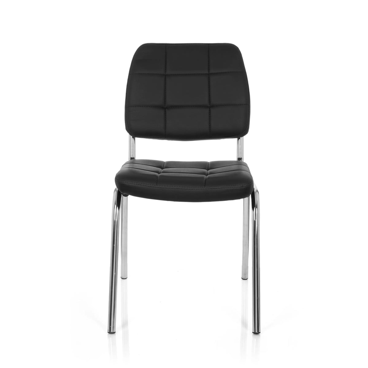 Black Four-legged chair PICENO V with quilted upholstery and chrome frame by hjh OFFICE – 360-degree view (front view 0°)