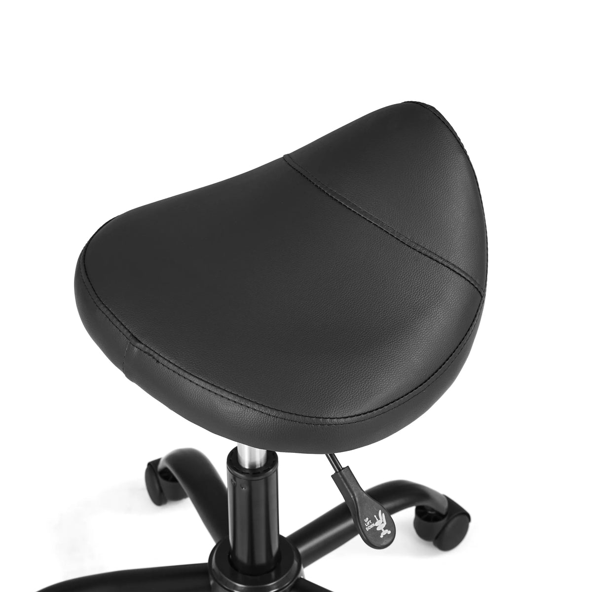 Black padded seat of the Sattix stool model with gas spring and lever by hjh OFFICE