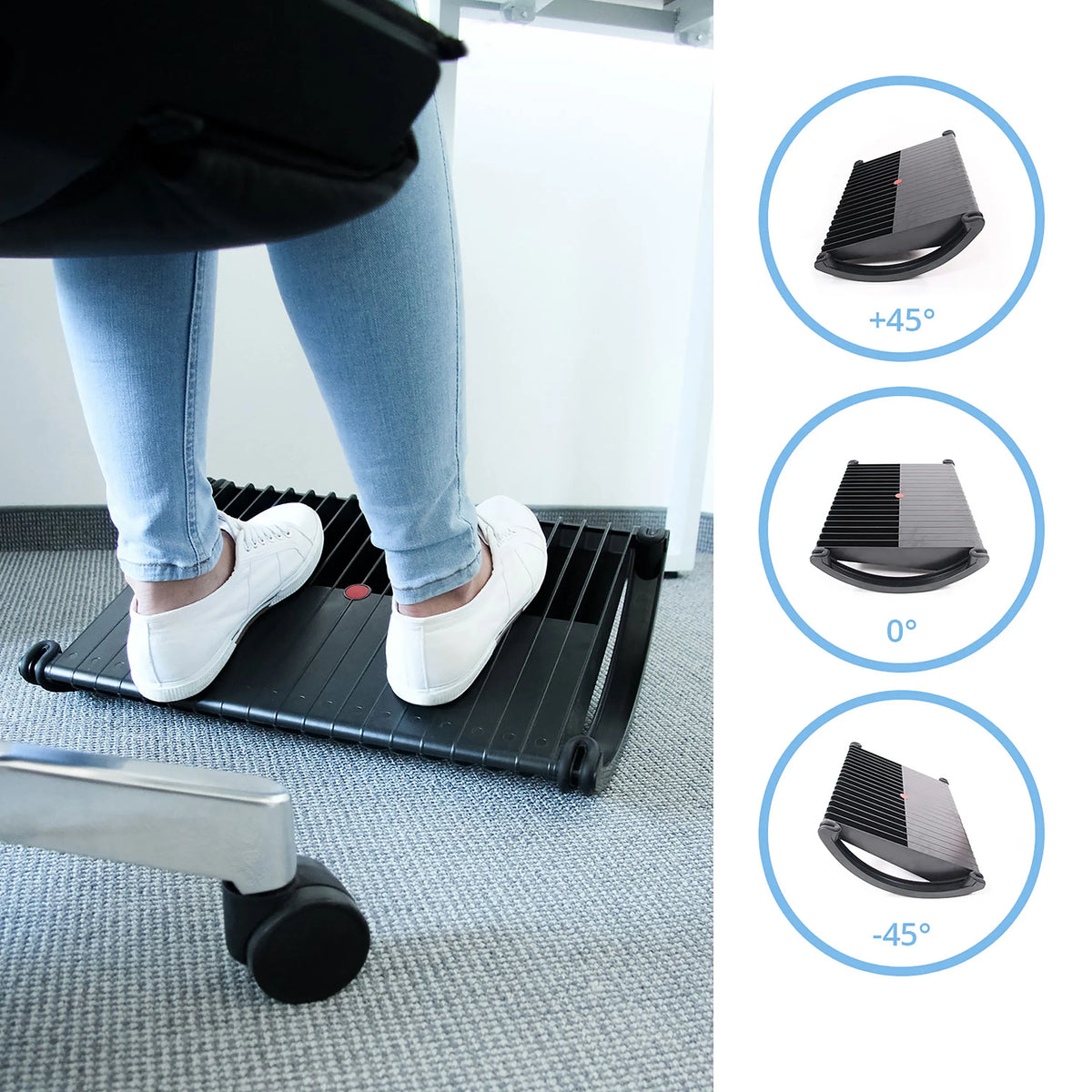 Tilt-adjustable Footrest PODI in black with various angles by hjh OFFICE