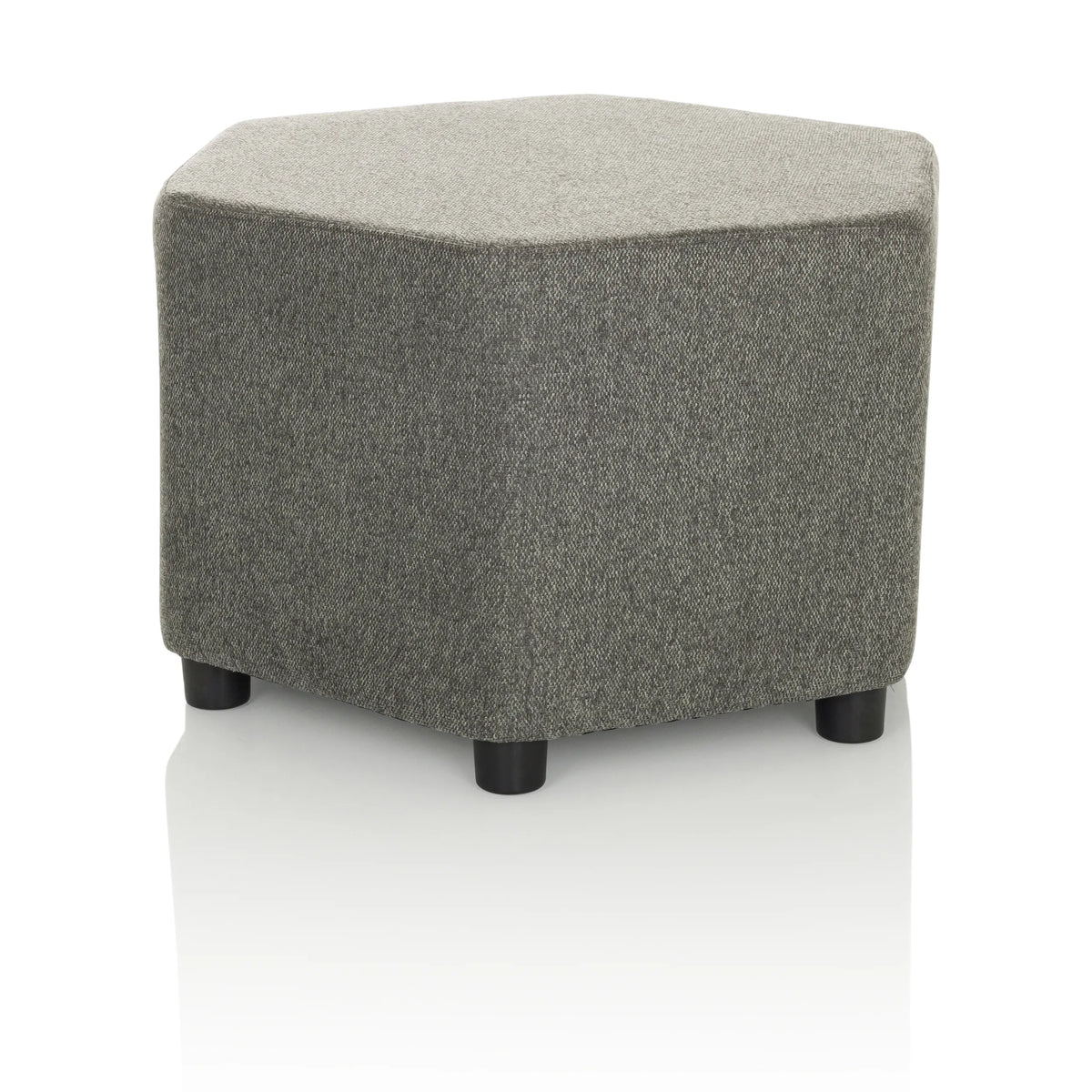 Grey upholstered stool BAREO with hexagonal shape and short black feet by hjh OFFICE – 360-degree view (front view 15°)