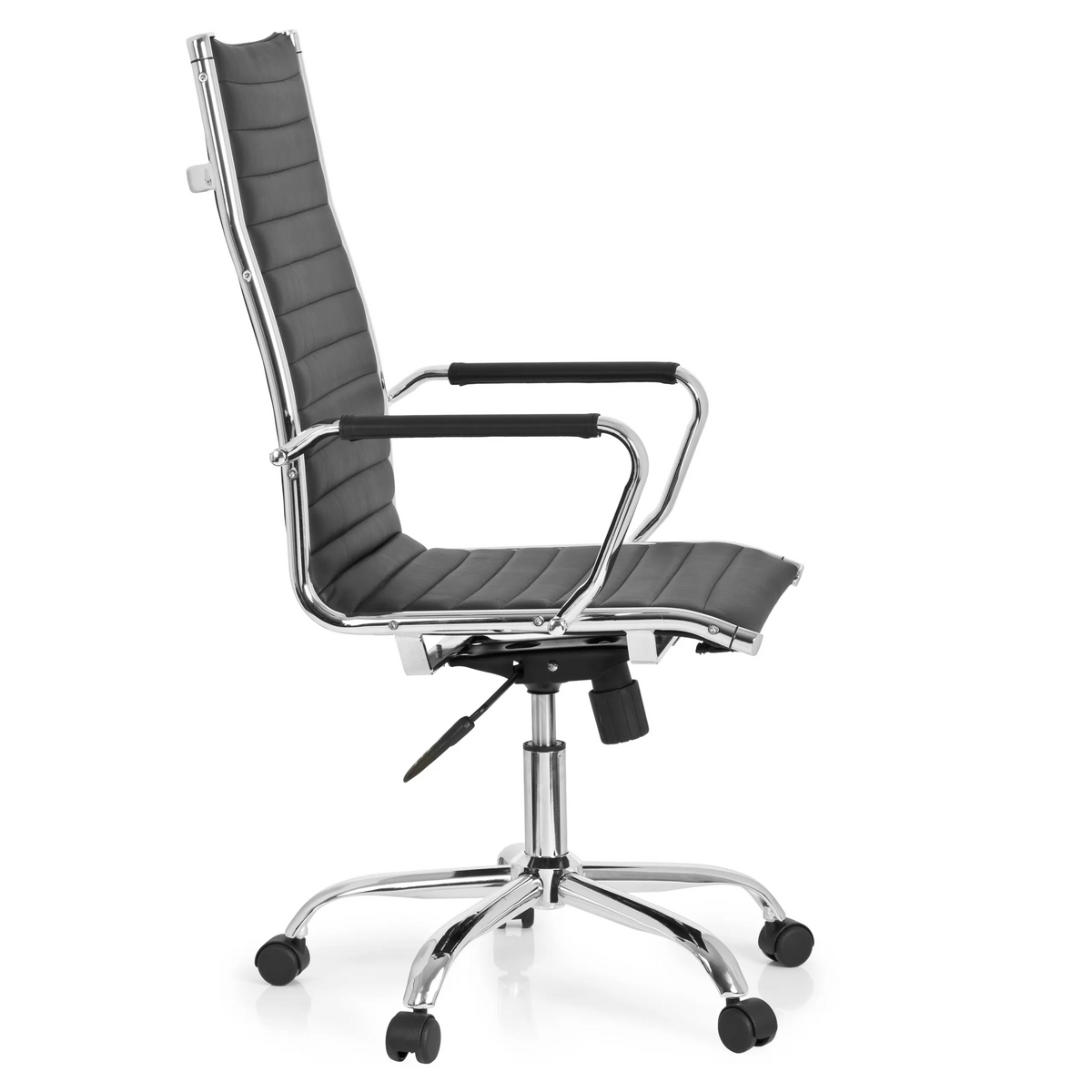 Black Professional Executive Chair VEMONA 20 with diamond stitching, armrests and five-caster base by hjh OFFICE – 360-degree view (side profile 80°)