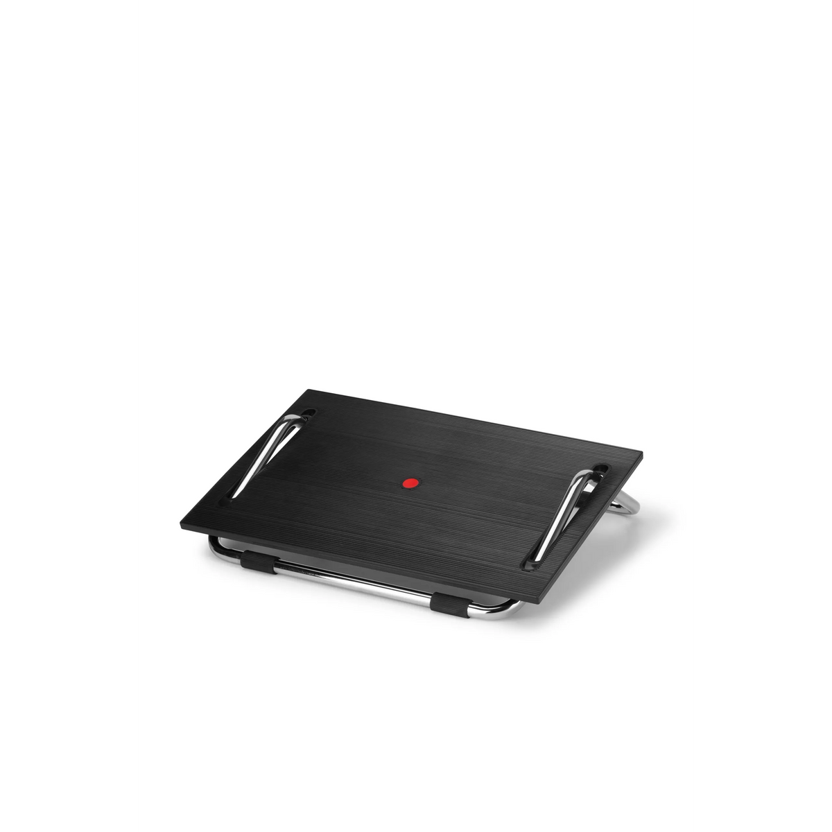 Black Footrest PODI III with ribbed surface and two carrying handles by hjh OFFICE – 360-degree view (front three-quarter view 40°)
