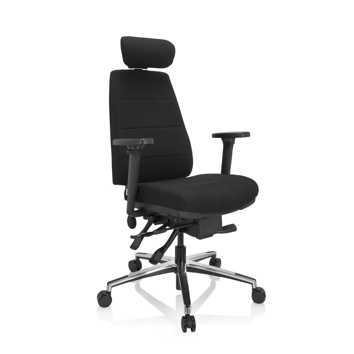 Black Professional Office Chair PHOENIX PRO I with headrest and five-caster base by hjh OFFICE – 360-degree view (front three-quarter view 40°)