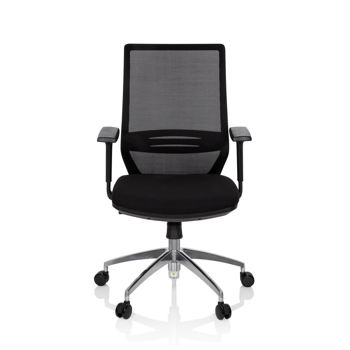 Black Professional Office Chair PROFONDO with mesh back and five-caster base by hjh OFFICE – 360-degree view (front view 0°)