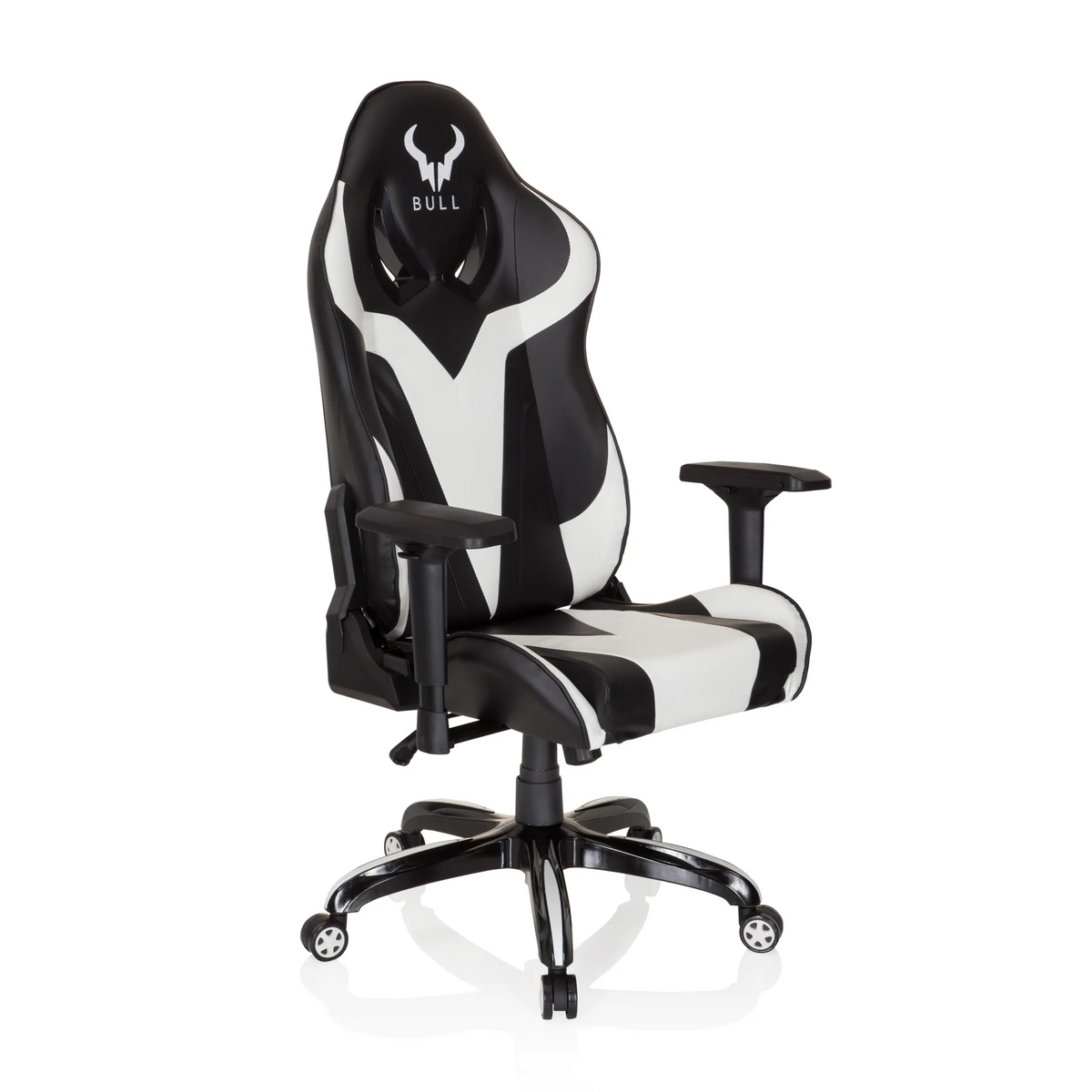 Black and white Gaming chair PROMOTER I with armrests and a five-caster base by hjh OFFICE – 360-degree view (front three-quarter view 40°)