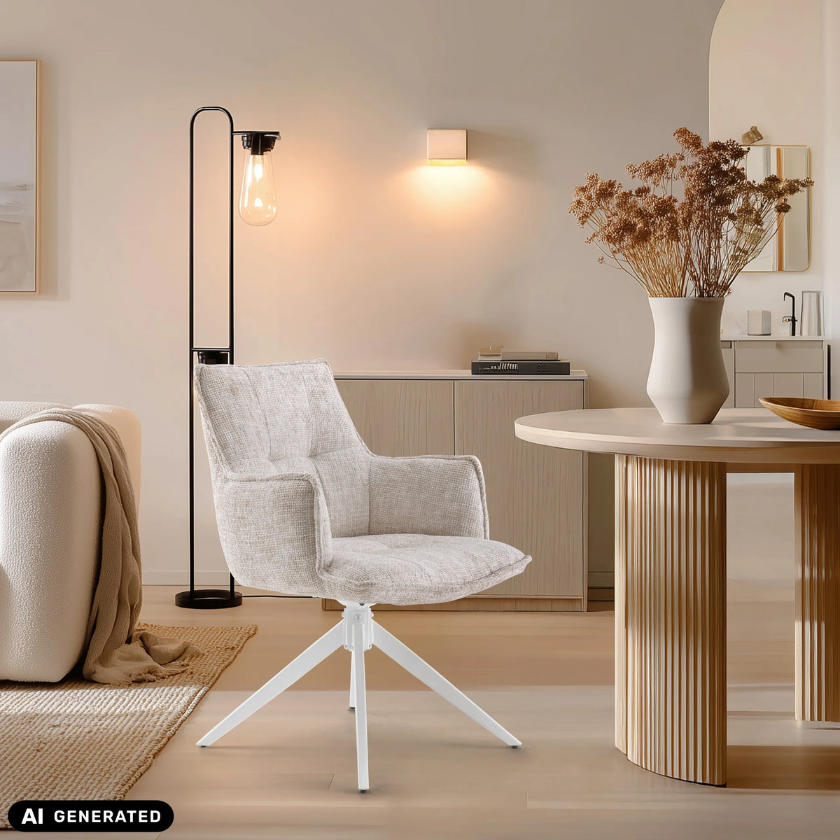 Beige Tavaro dining chair with white star base by hjh LIVING (AI-generated image)