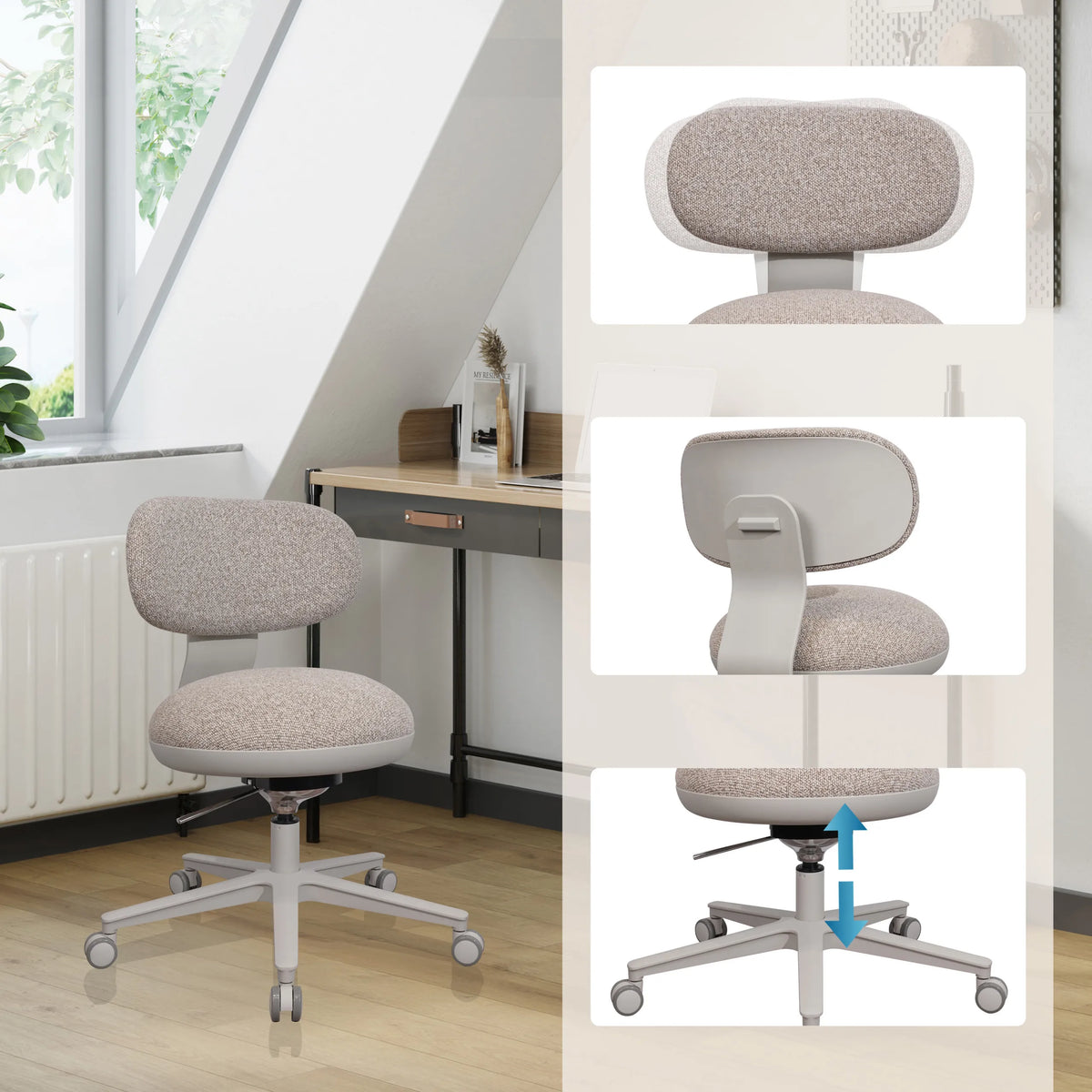 Home Office Chair SITMOTION W in grey with stepless height adjustment and castor base by hjh OFFICE