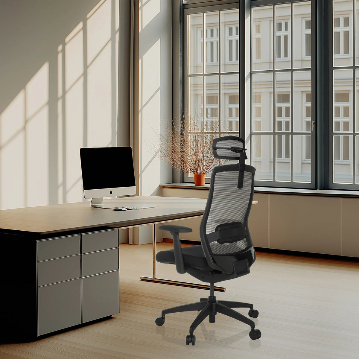 Black headrest of the COLORE KOPFSTUETZE model on an office chair by hjh OFFICE