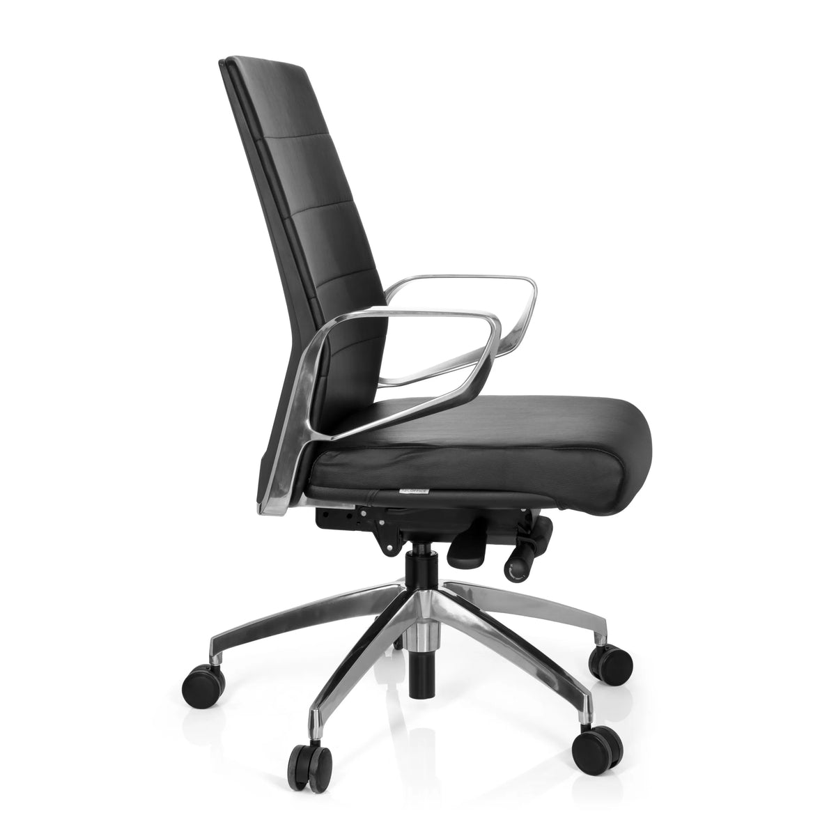 Black Professional Office Chair PROVIDER with quilted padding and five-caster base by hjh OFFICE – 360-degree view (side profile 80°)