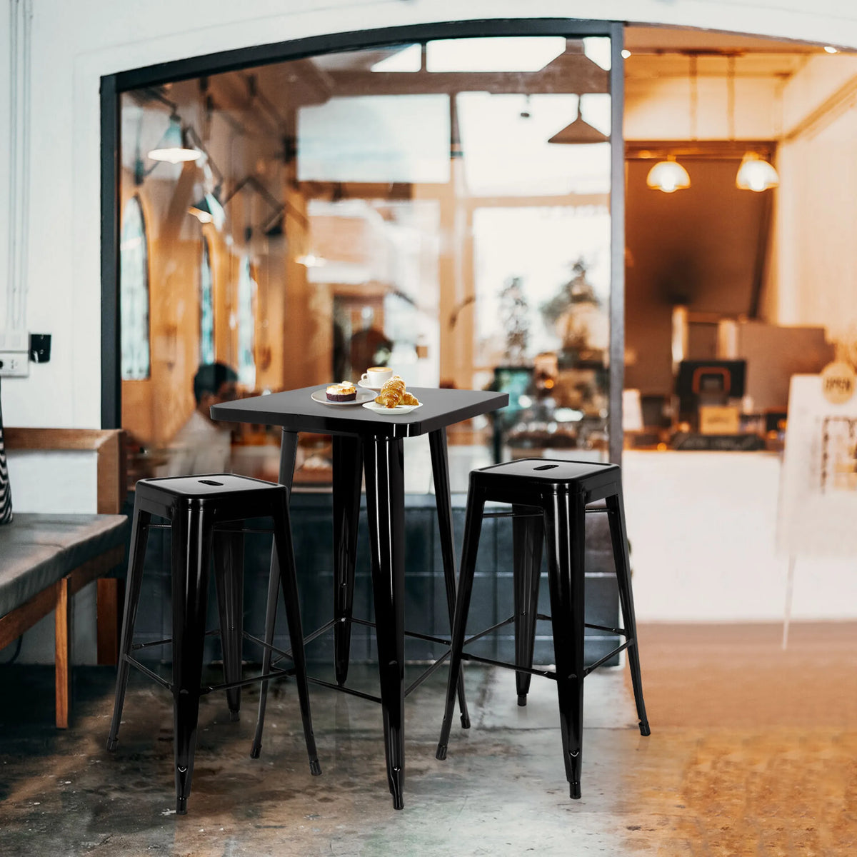 Black Bar table VANTAGGIO HIGH T with two matching bar stools by hjh OFFICE