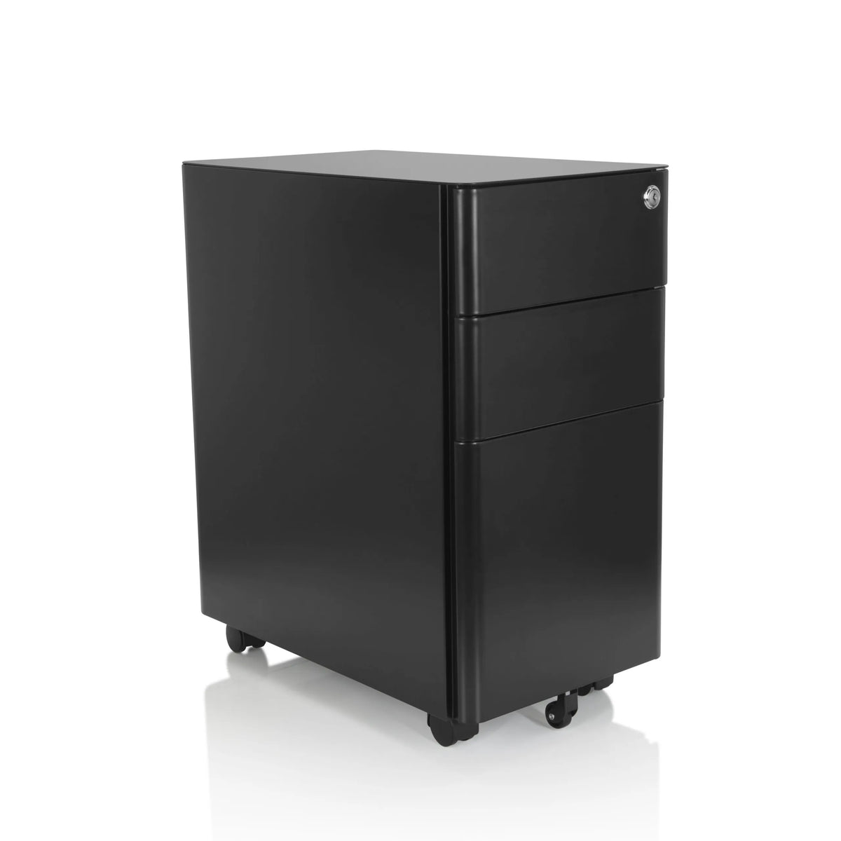 Black metal Mobile Drawer Unit COLOR I with three drawers and four castors by hjh OFFICE – 360-degree view (front three-quarter view 40°)