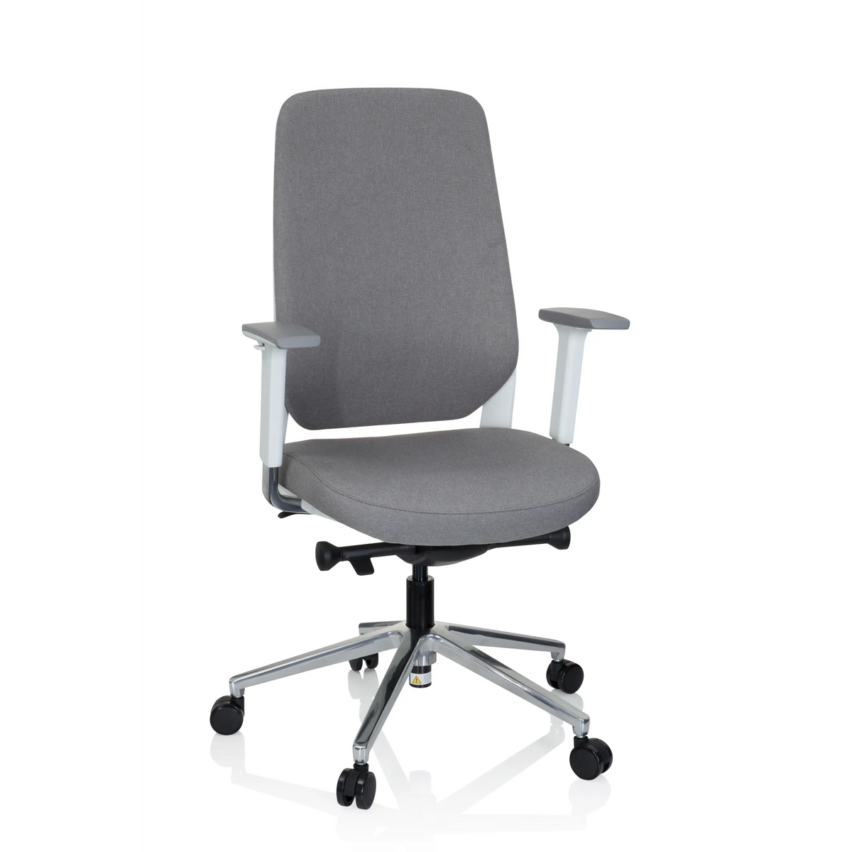 Grey Professional Office Chair CHIARO T4 WHITE with armrests and a five-caster base by hjh OFFICE – 360-degree view (front view 20°)