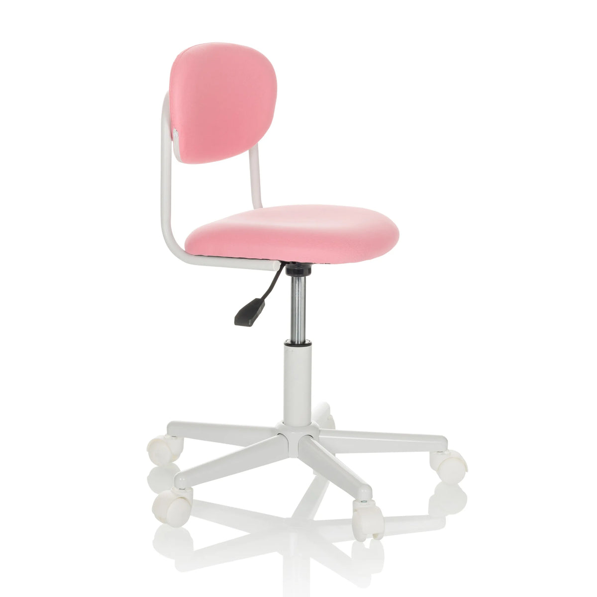 Pink Swivel Chair – Children KIDDY BASE I with five-star base and five castors by hjh OFFICE – 360-degree view (front three-quarter view 60°)