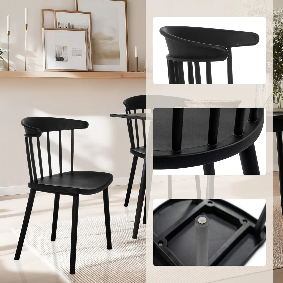 Black Dining chair ARTIFO RIB with backrest, armrests and floor protectors by hjh LIVING