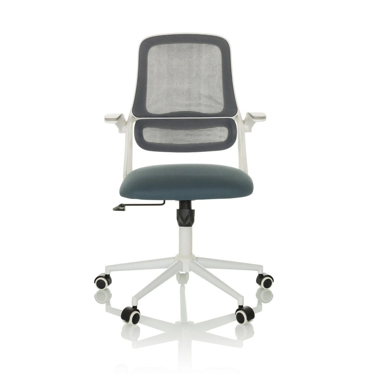 Grey Home Office Chair MIKO W ECO with mesh back and white five-caster base by hjh OFFICE – 360-degree view (front view 0°)