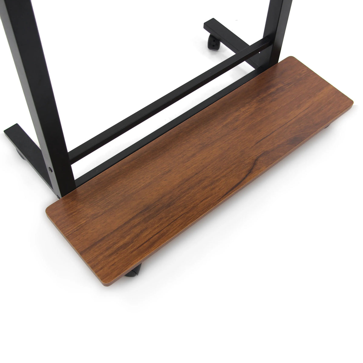 Storage surface in walnut look with black metal frame of the Standing desk WORKSTATION II by hjh OFFICE