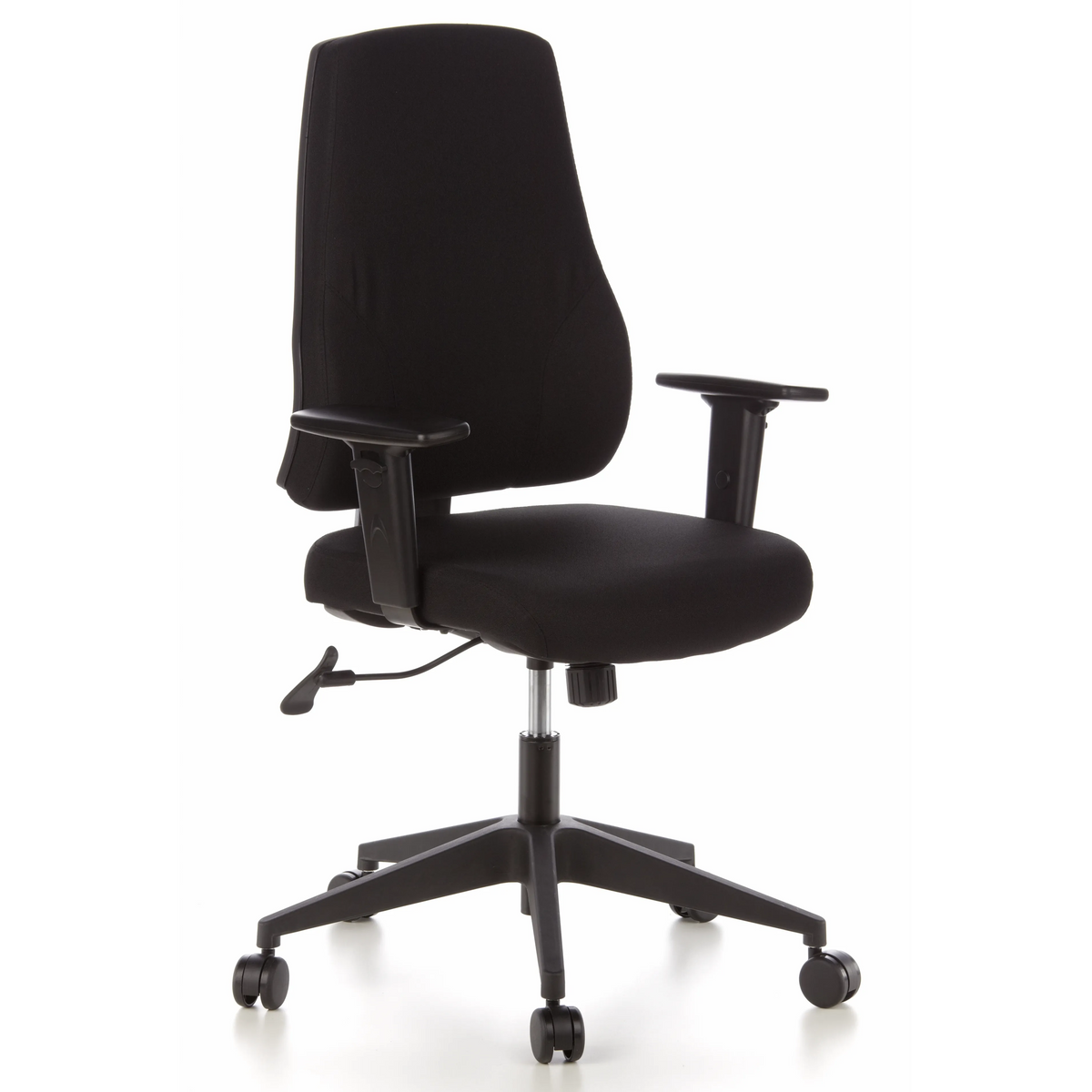 Black Professional Office Chair PRO-TEC 100 with armrests and five-caster base by hjh OFFICE – 360-degree view (front three-quarter view 40°)