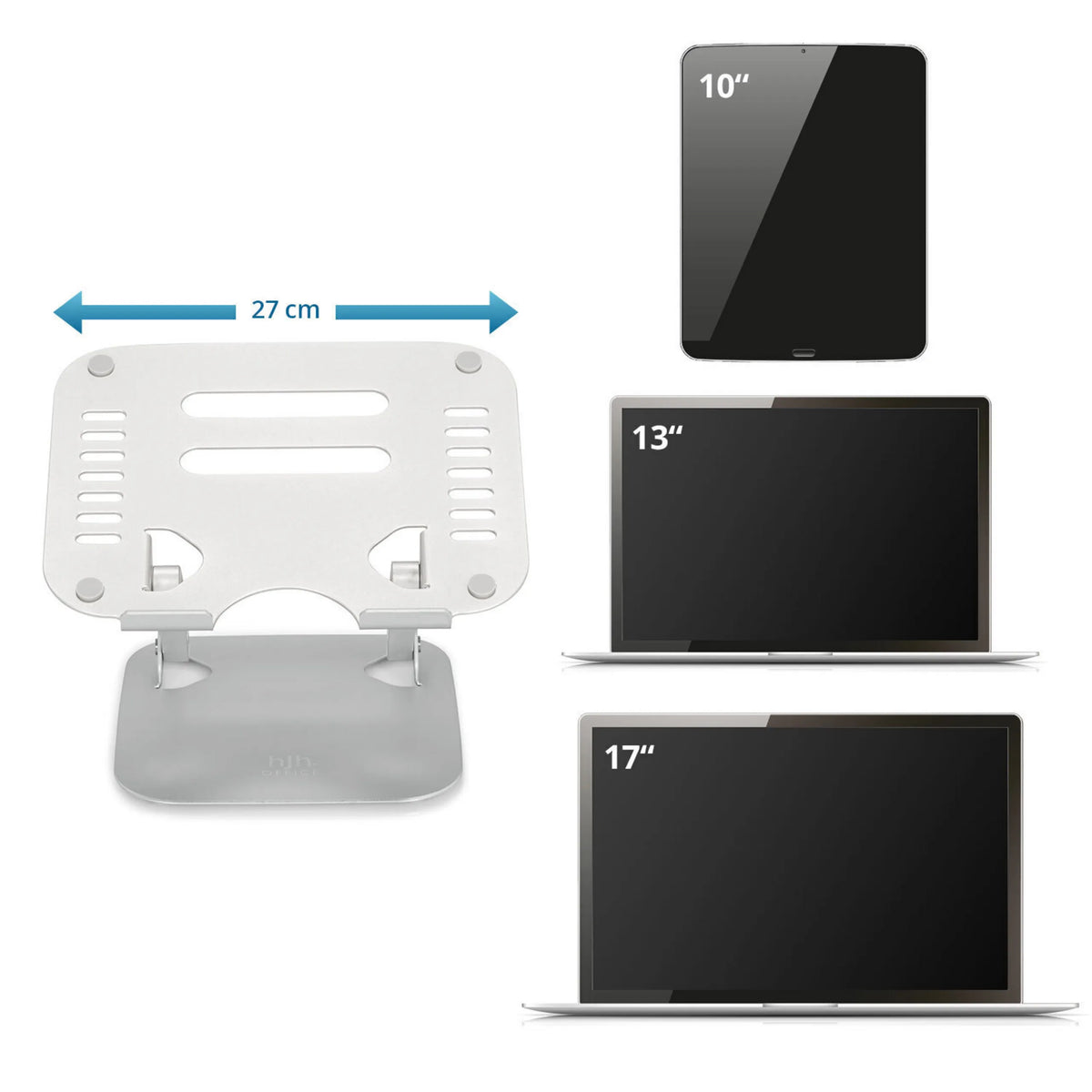 Silver Pad LAPTOP STAND, 27 cm wide, for devices from 10 to 17 inches by hjh OFFICE