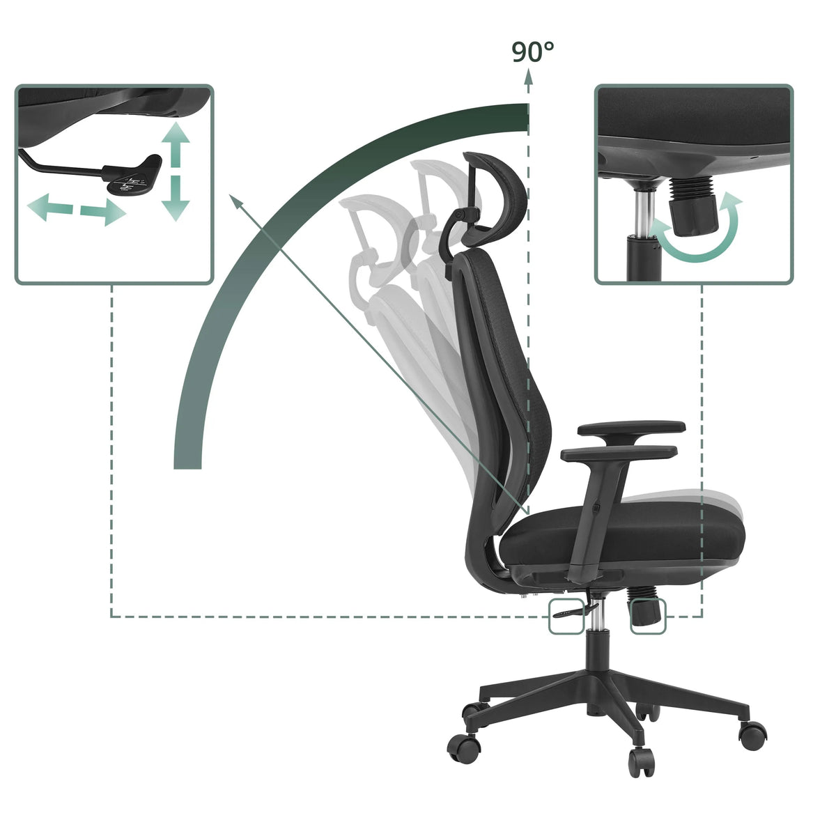 Adjustable backrest and headrest height adjustment of the Professional Office Chair Filaro by hjh OFFICE
