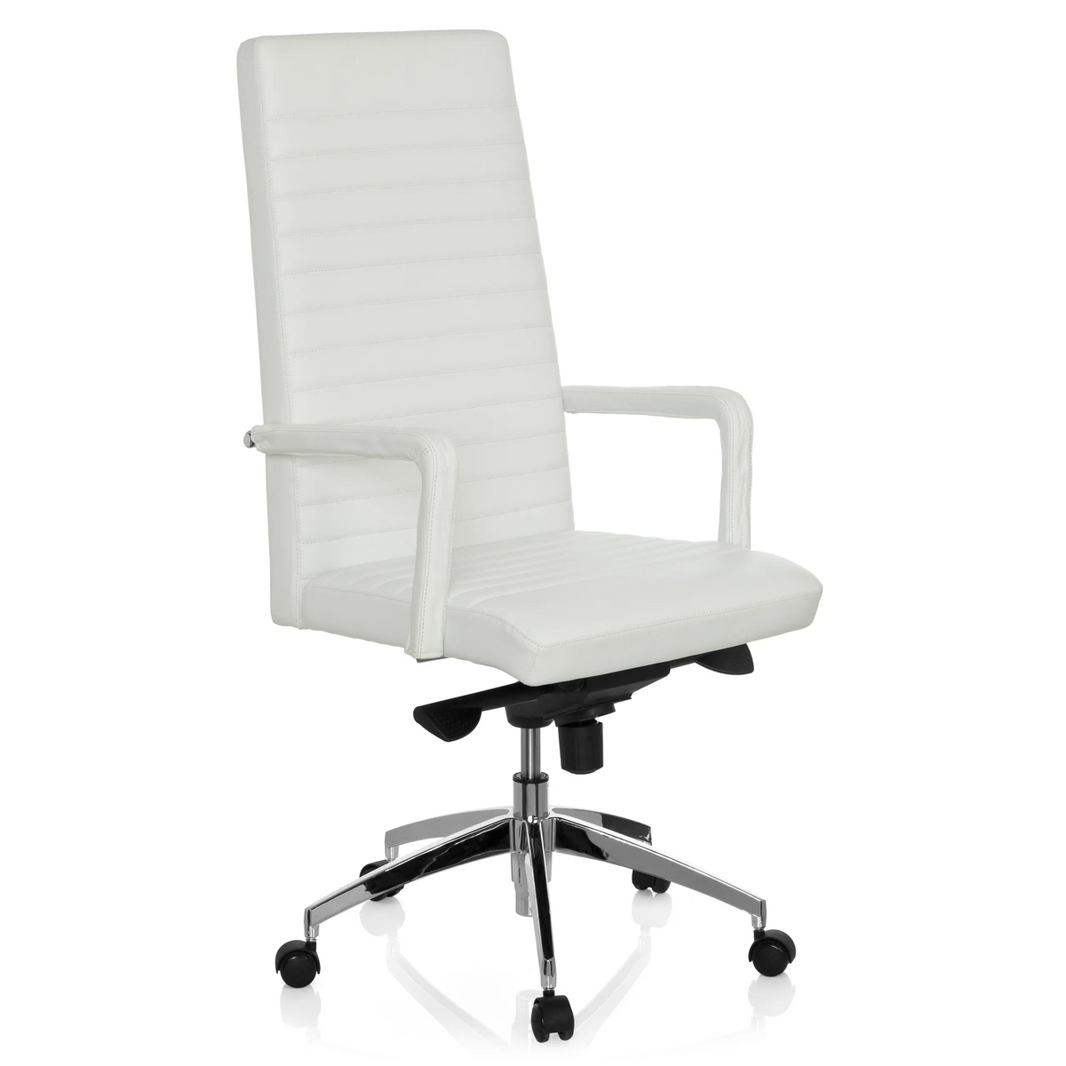 White Professional Executive Chair LENGA with horizontal stitching and five-caster base by hjh OFFICE – 360-degree view (front three-quarter view 40°)