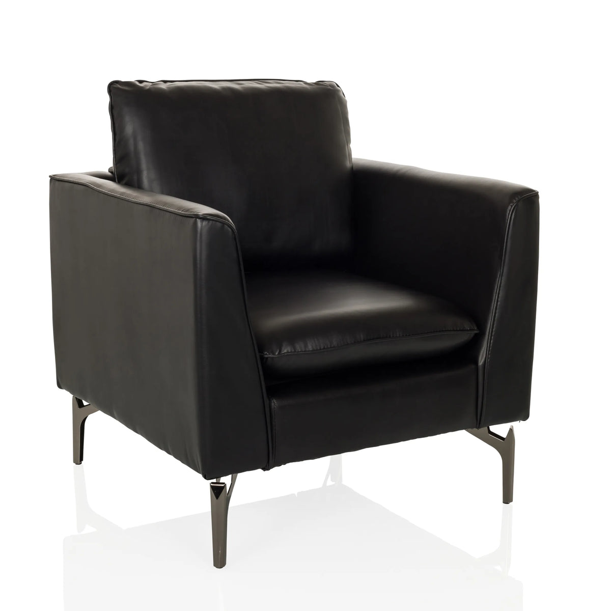 Black Lounge Chair BAVERO with faux leather upholstery and metal feet by hjh OFFICE – 360-degree view (front three-quarter view 30°)