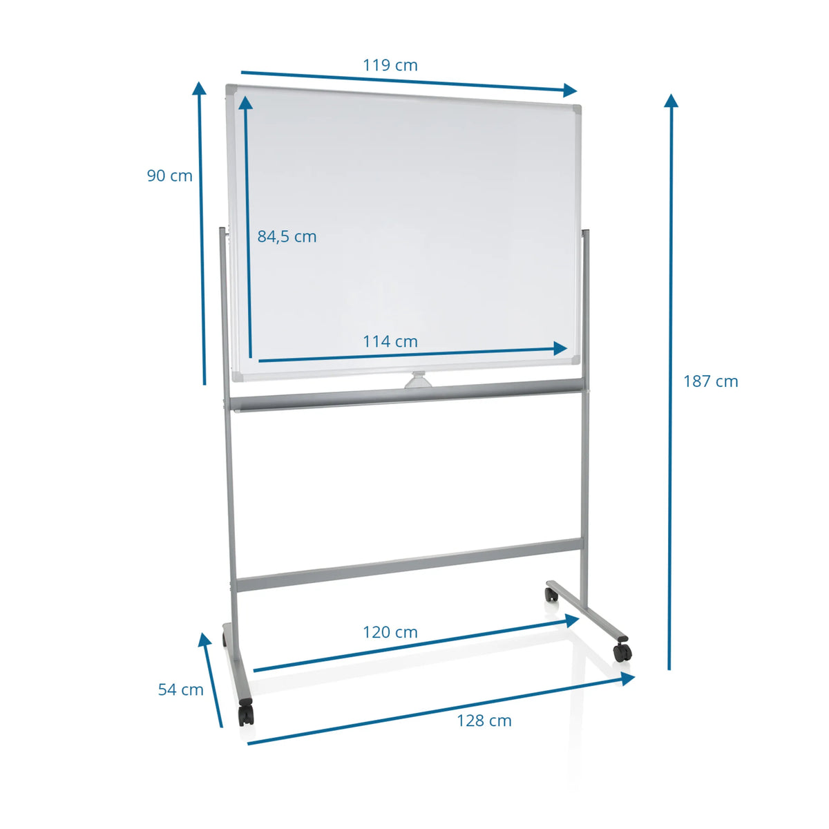 Technical drawing of the Whiteboard MULTIBOARD I with a total height of 187 cm by hjh OFFICE