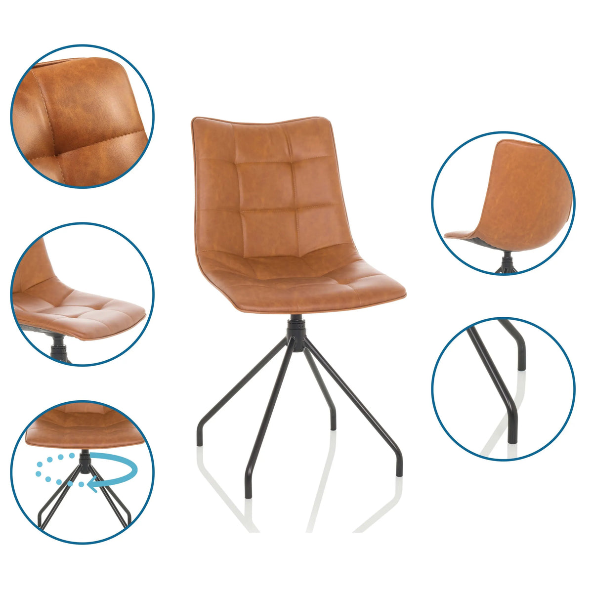 Brown quilted Upholstered chair TARVISO PU with four-legged frame and detailed views by hjh OFFICE