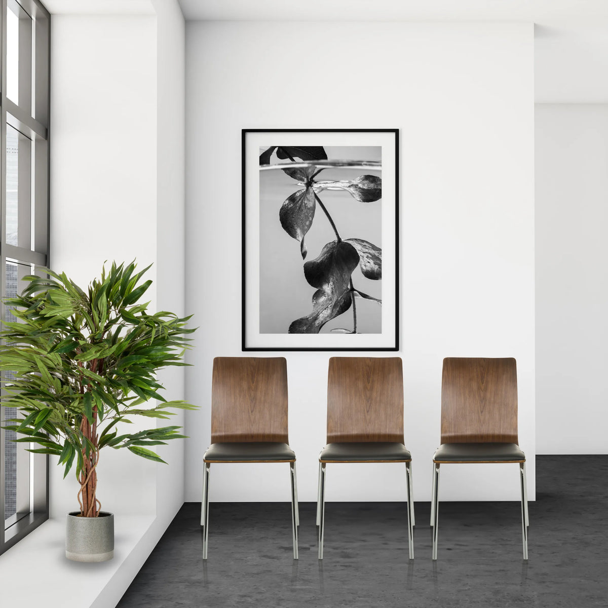 Three black PERIA guest chairs with wooden backrest and metal frame by hjh OFFICE