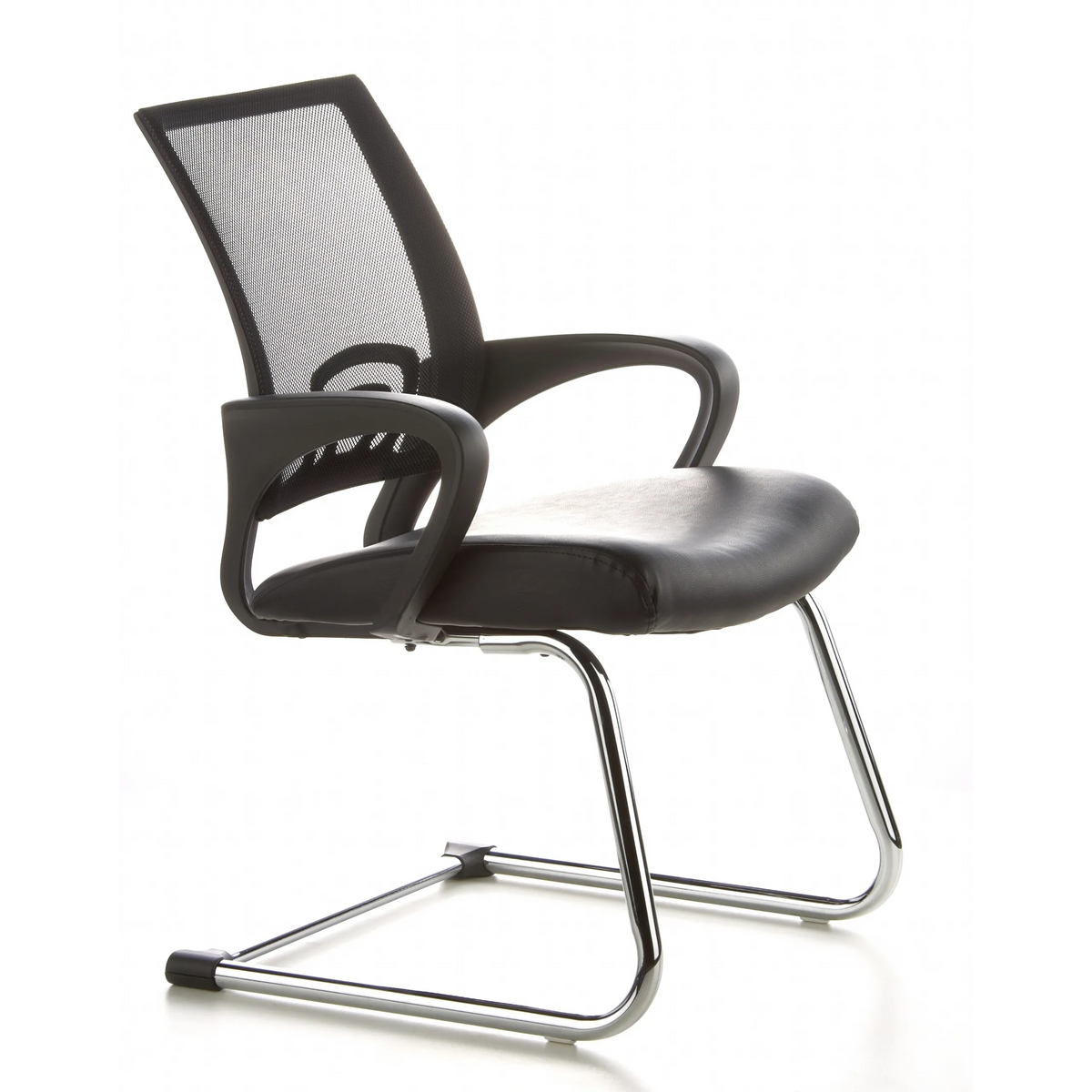 Black Cantilever chair VISTO NET V with mesh back, padded seat and armrests by hjh OFFICE – 360-degree view (front three-quarter view 60°)