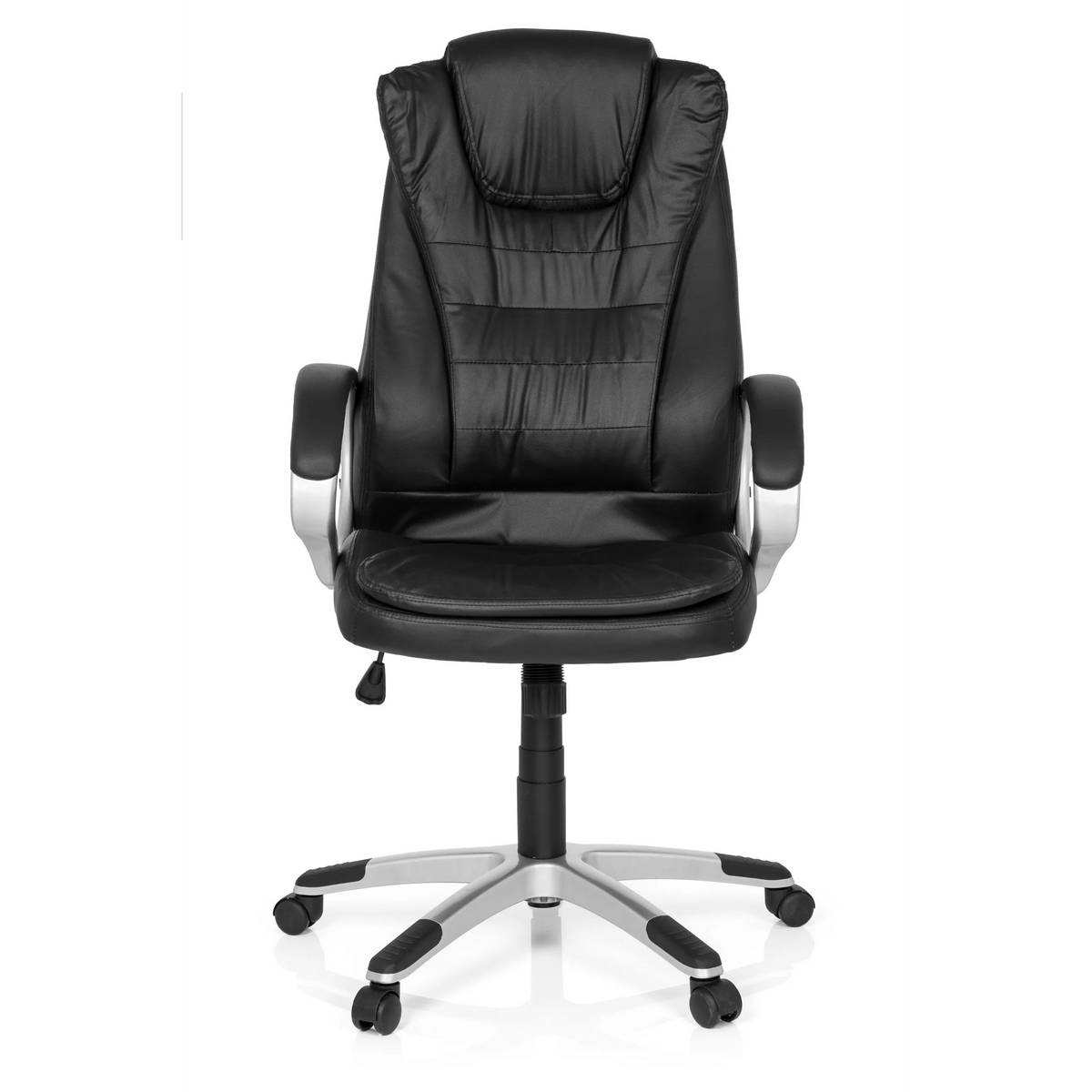 Black Gaming chair RELAX WB100 with padded backrest and five-caster base by MyBuero – 360-degree view (front view 0°)