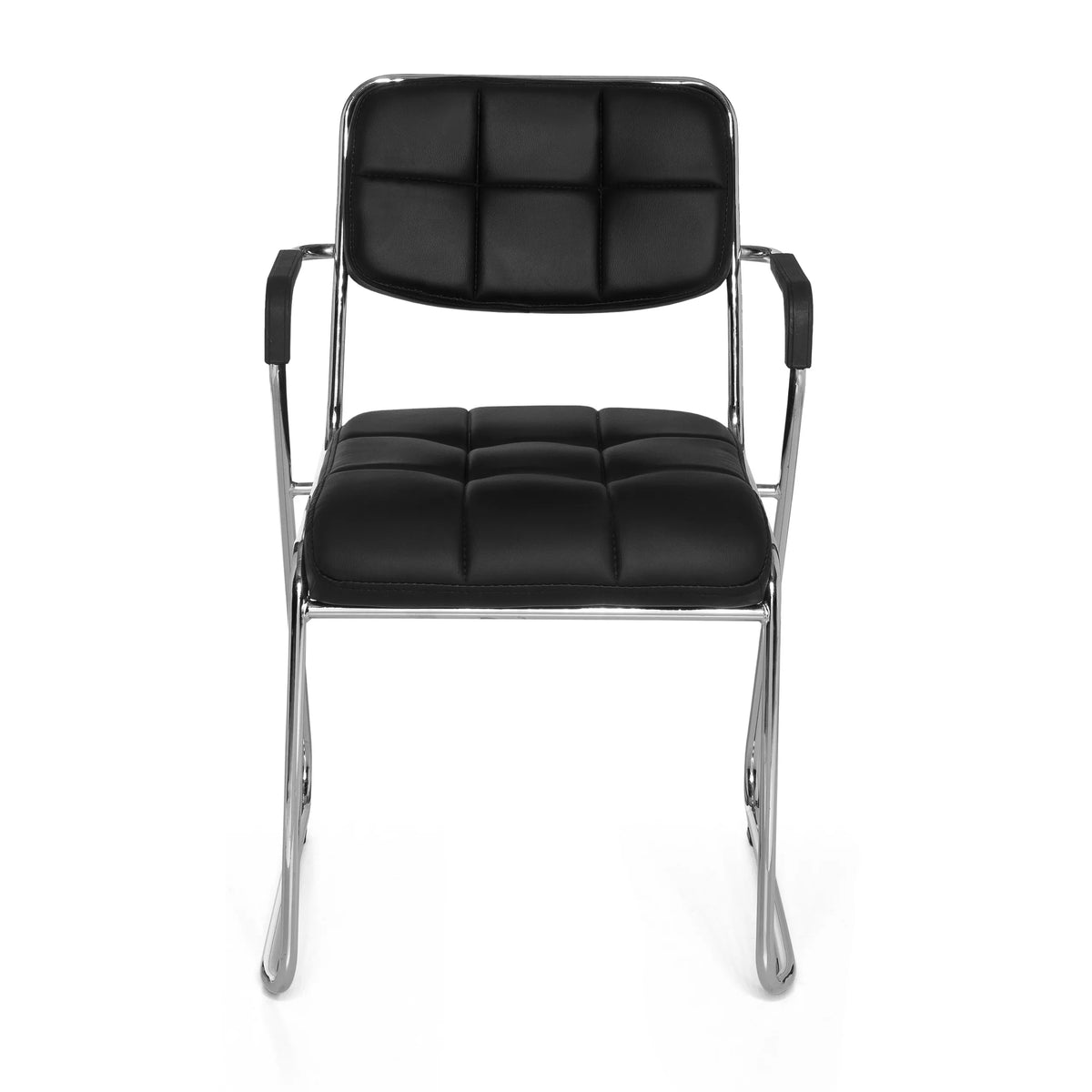 Black guest chair ZANTA with square stitching and chrome frame by hjh OFFICE – 360-degree view (front view 0°)