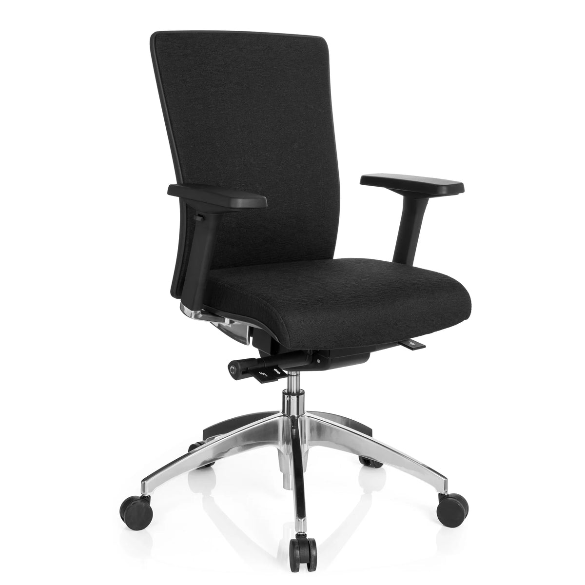 Black Professional Office Chair ASTRA BASE with armrests and five-caster base by hjh OFFICE – 360-degree view (front three-quarter view 40°)
