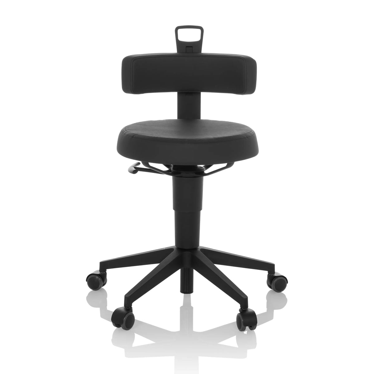 Black faux leather Swivel stool TOP WORK FLEX PU with backrest and five-caster base by hjh OFFICE – 360-degree view (front view 0°)