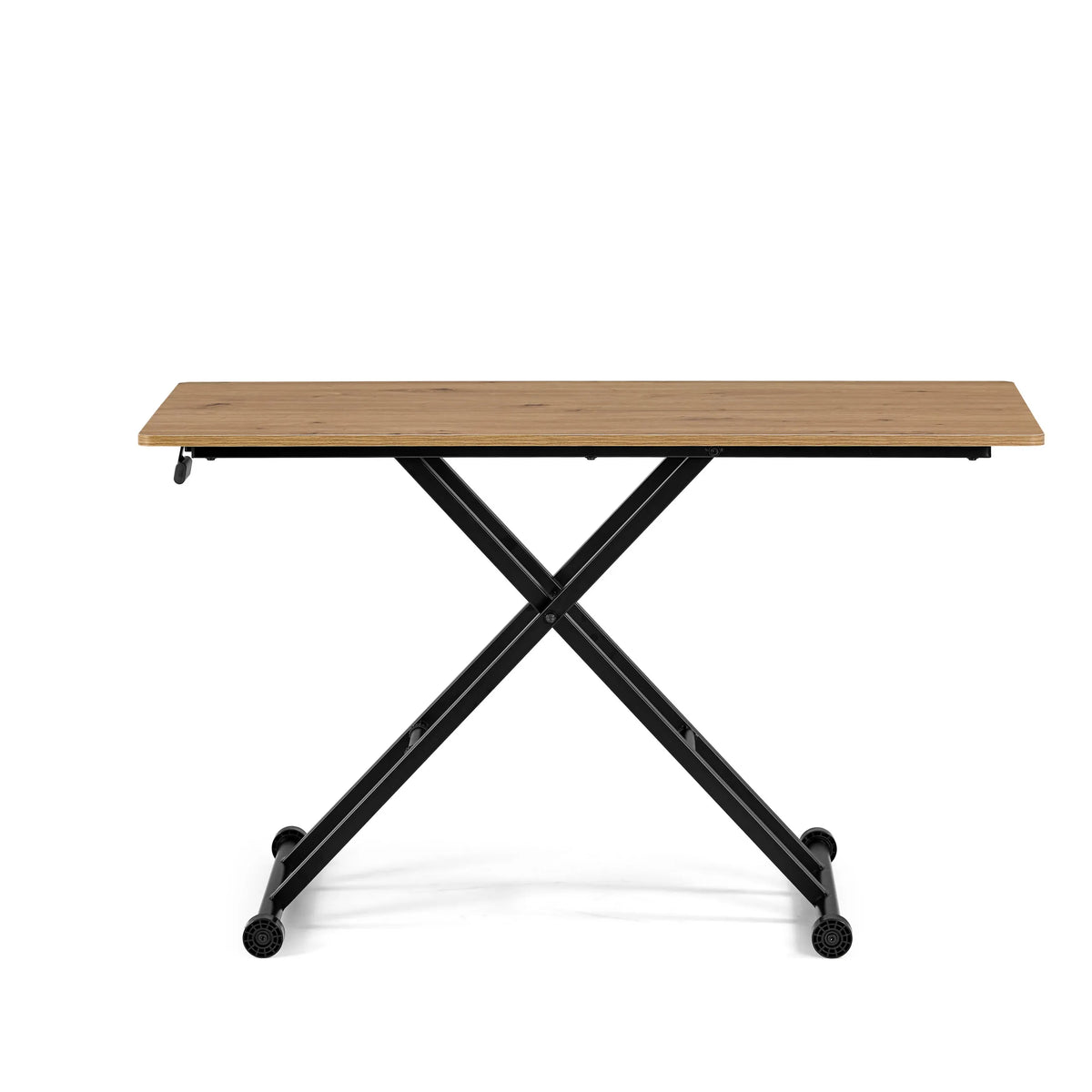 Black folding table Worktime Lift with oak effect tabletop and castors by hjh OFFICE – 360-degree view (front view 0°)