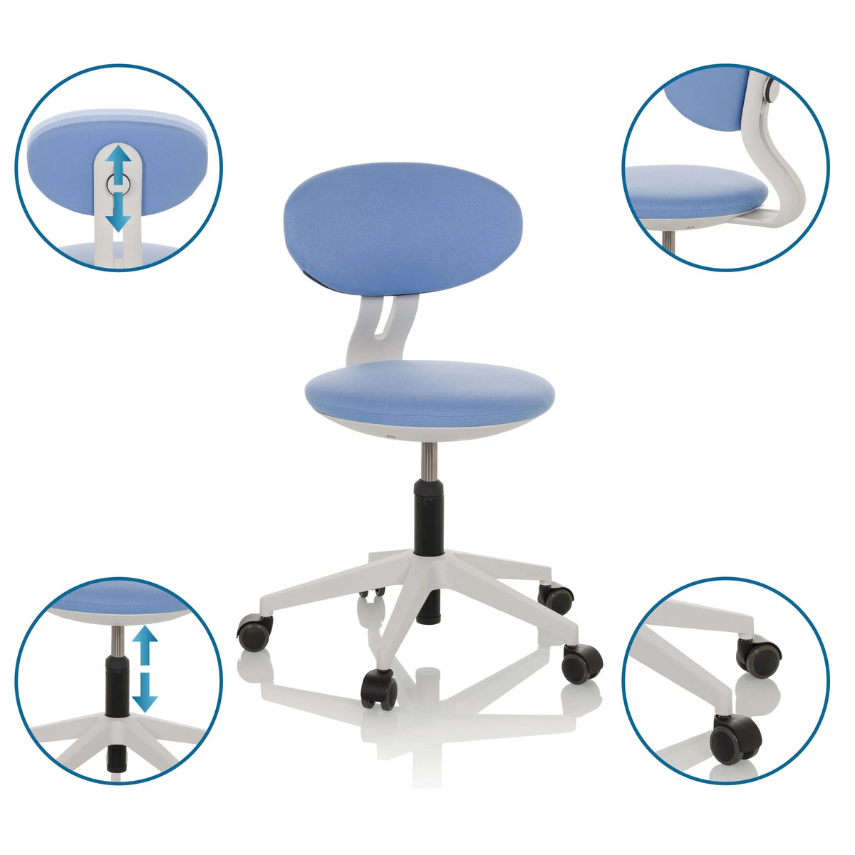Blue MINIMOVO children's swivel chair with adjustable backrest, seat height and castors by hjh OFFICE