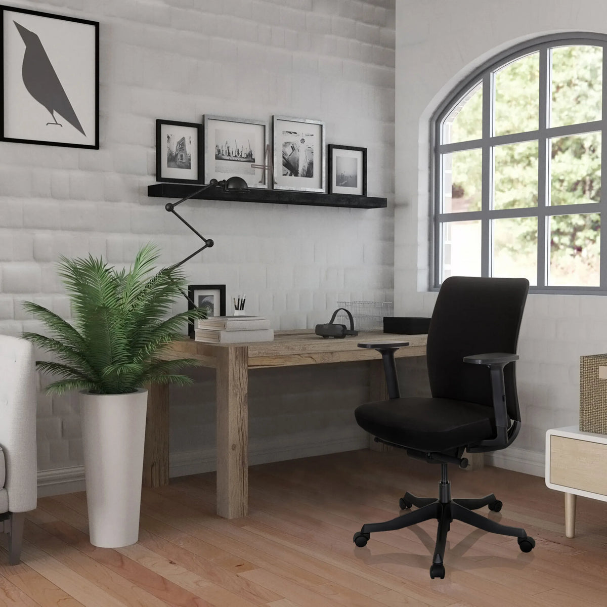 Black Professional Office Chair SENATOR with armrests and castors in a bright office by hjh OFFICE